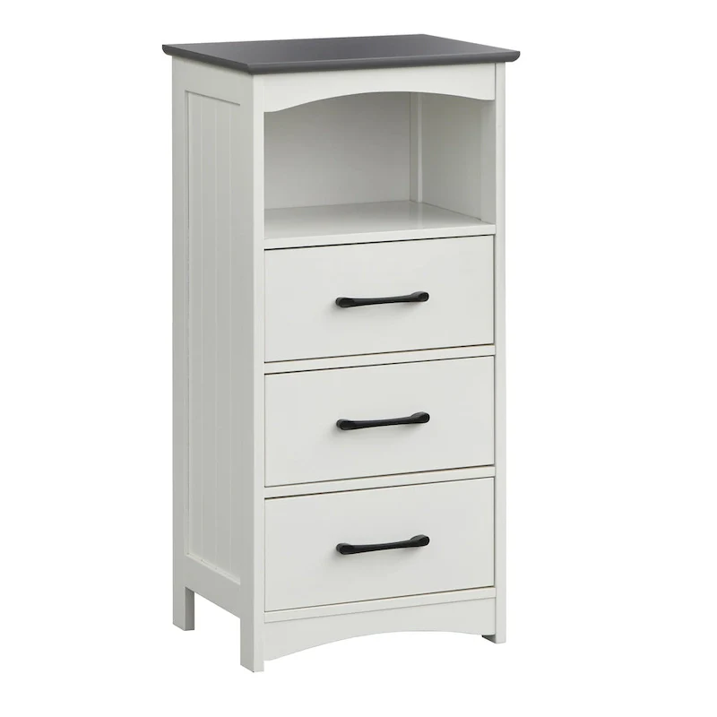 Dalton 3-Drawer Bathroom Cabinet with Open Shelf, White/Charcoal Grey