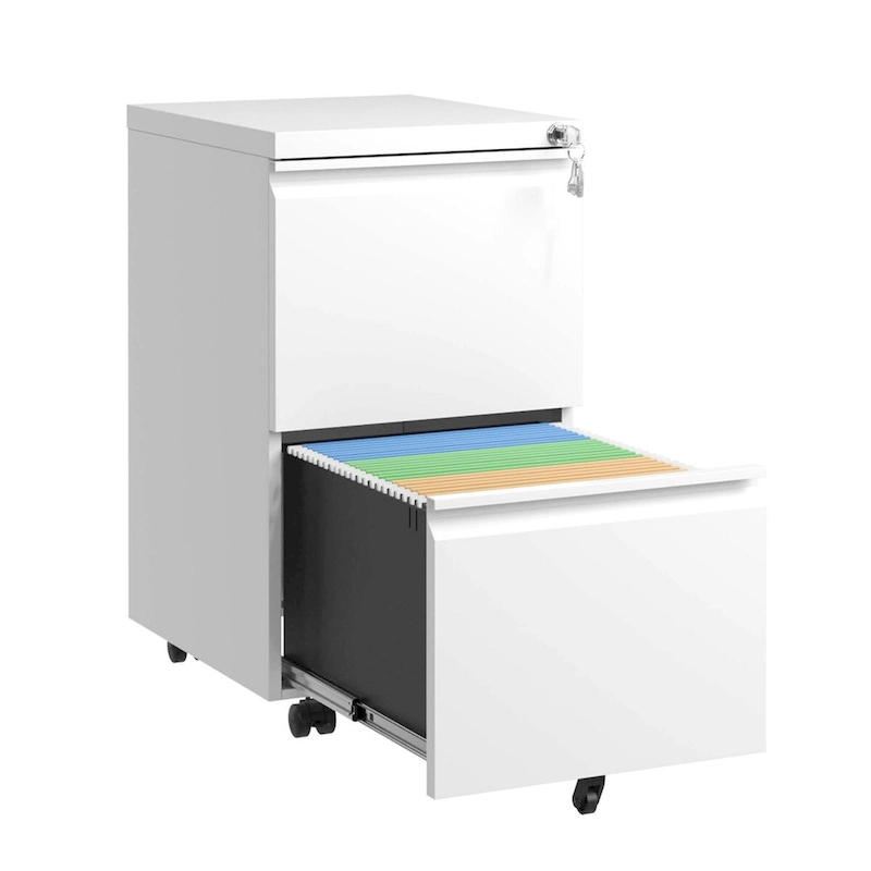 2 Drawer Metal Mobile File Cabinet,Rolling File Cabinet with Lock for Hanging Legal/Letter/A4 Size,Fully Assembled Except Wheels