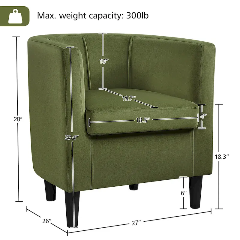 Yaheetech Modern Barrel-shaped Chair Upholstered Velvet Club Chair