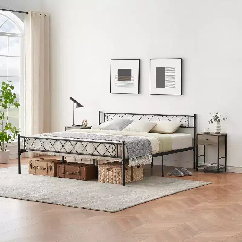 Modern Bed Frame, Metal Platform Bed with Headboard and Footboard, 13.7 Inch Underbed Storage Heavy-Duty Bed Frame , Easy Assembly, Black