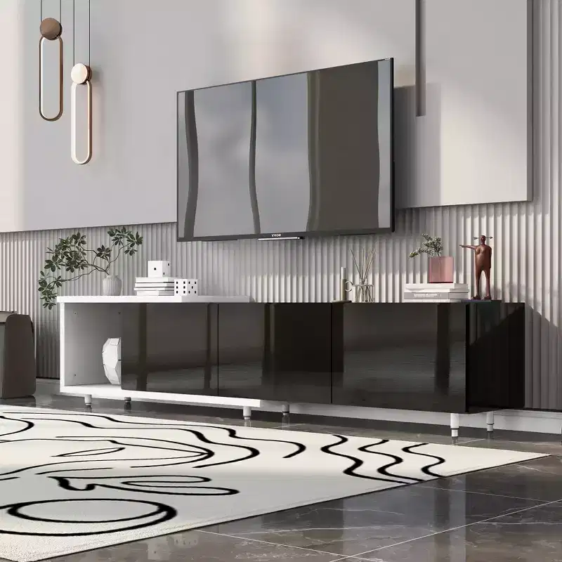 Modern TV Stand for 80 TVs, Wood TV Storage Cabinet with 3 Drawers, Entertainment Center Media Console with Adjustable Feet and Open Shelf