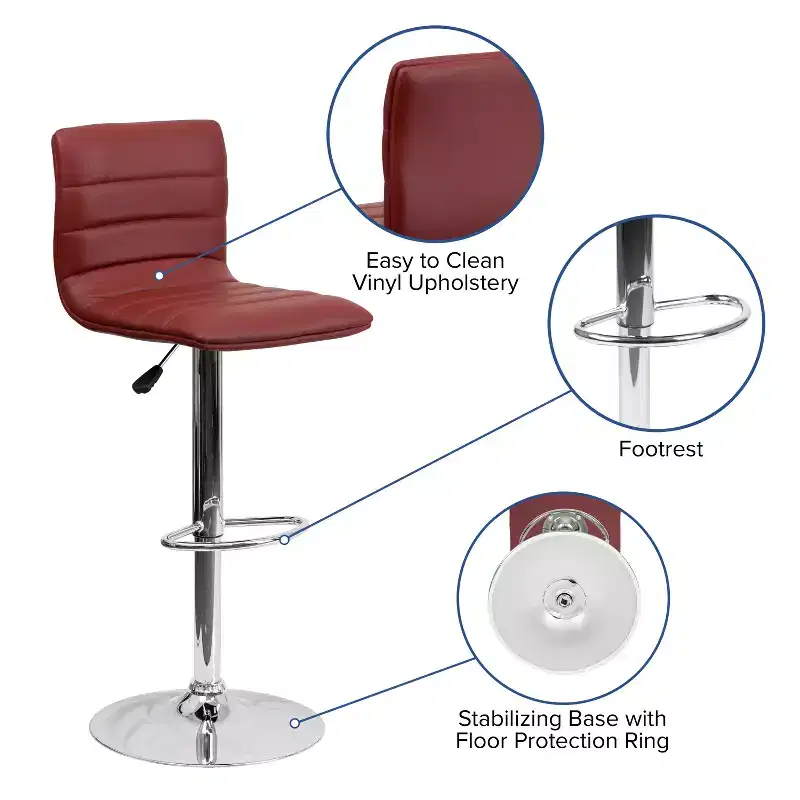 Emma and Oliver Coti Modern Channel Tufted Upholstered Height Adjustable Mid-Back Stool and Pedestal Base with Footrest