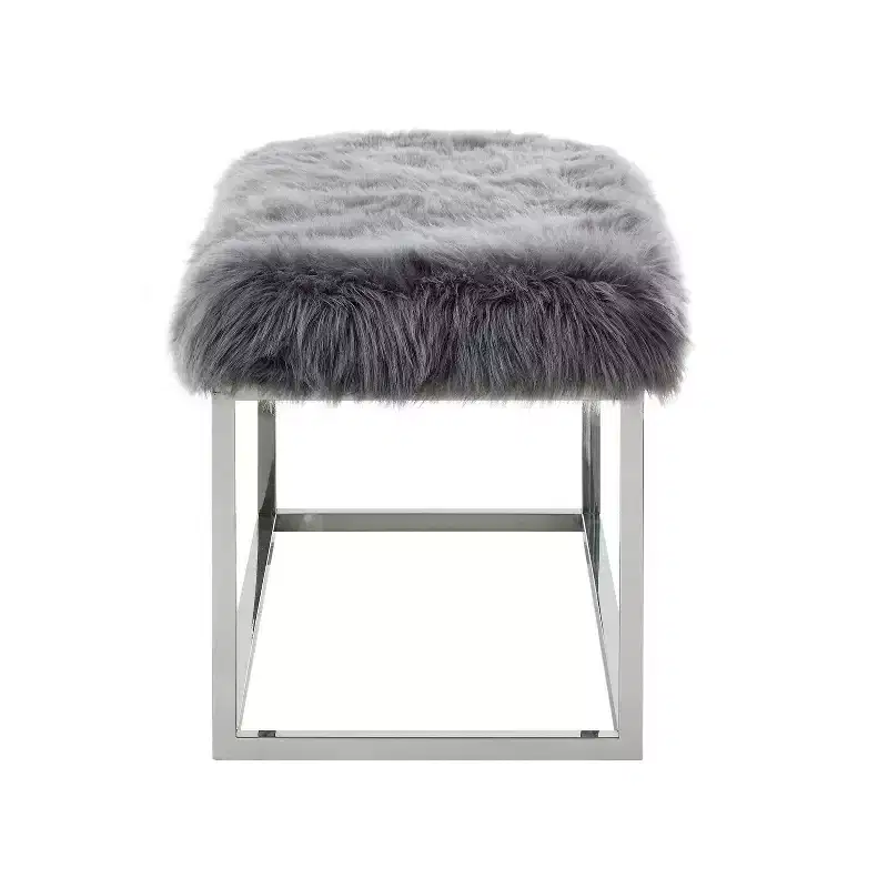 Inspired Home Monet Lux Fur Chrome Metal Frame Bench
