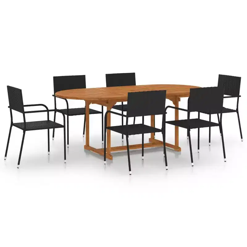 vidaXL Patio Dining Set 7 Piece Patio Dining Table and Chairs Poly Rattan - Black