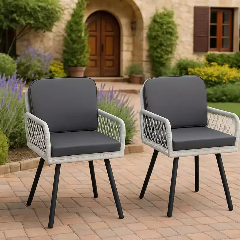 GustoWave Patio Dining Chairs Set of 2, Porch Armchairs with Cushions for Indoor, Garden, Balcony, Terrace, Backyard