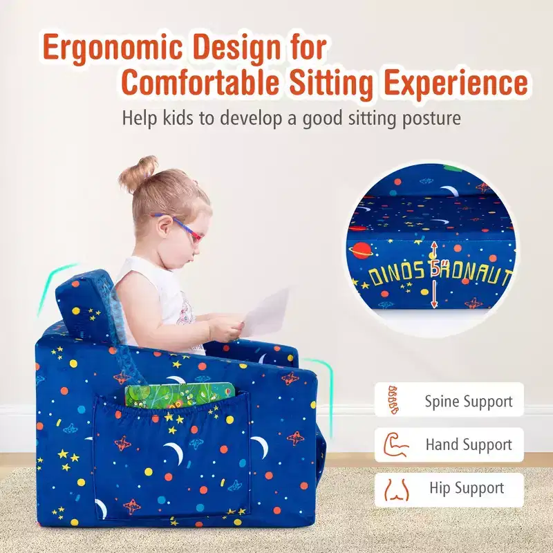 Costway Kids 2 in 1 Convertible Sofa Children Flip-out Chair Lounger Couch Sleeper