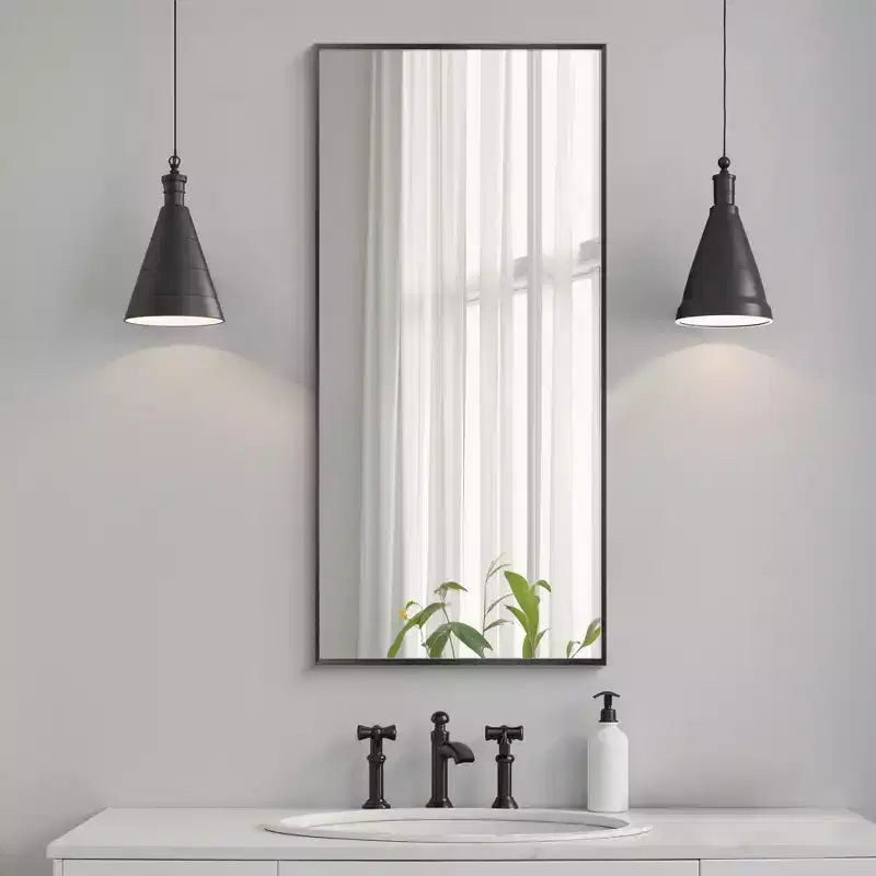 1-Piece 36 In.H x 24 In.W Aluminum Alloy Thin Edged Right Angled Rectangle Gold Hanging Mirror Wall Mirror