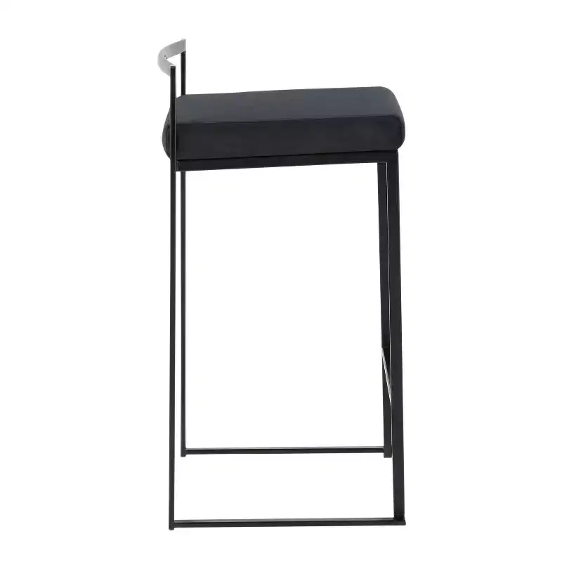 LumiSource Set of 3 Fuji Stacker Counter Height Barstools Black Metal/Black Velvet