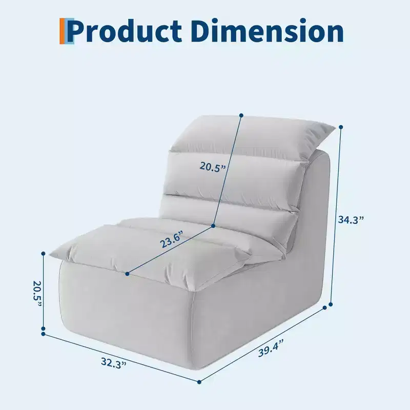 Bean Bag Chair, Lazy Floor Couch with High-Resilience Foam, Non-Slip Base, Beanbag Chairs for Adults, Fireside Chair for Reading Gaming Living Room