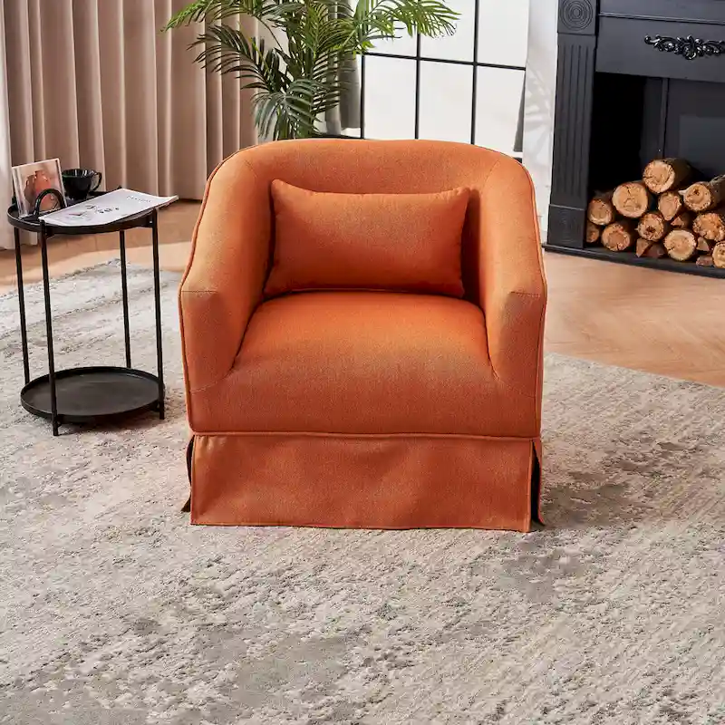 Swivel Barrel Chair With Ottoman, Swivel Accent Chairs Armchair, Reading Chairs, Round Barrel Chairs with Black Metal Base