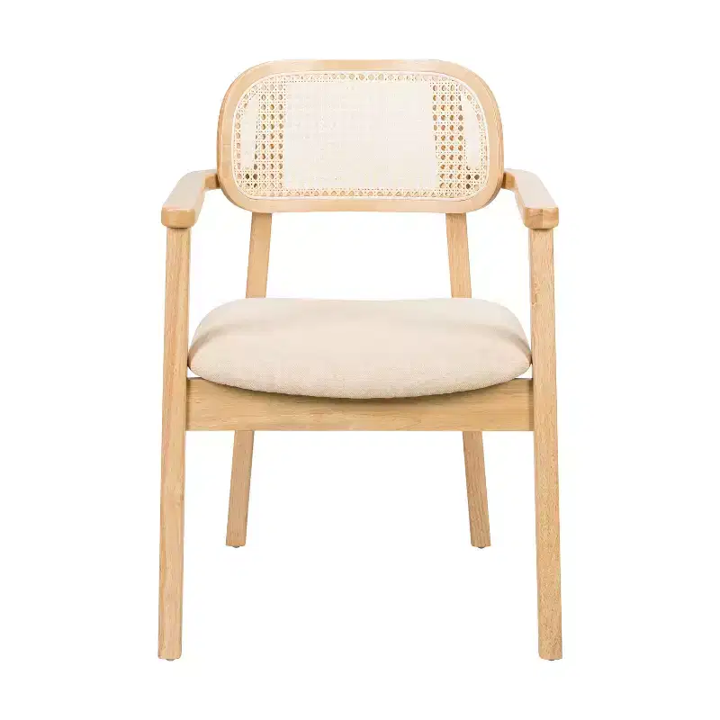 Christopher Knight Home Amaris Mid-Century Modern Wood Upholstered Dining Chair with Rattan-Weave Backrest (Set of 6)