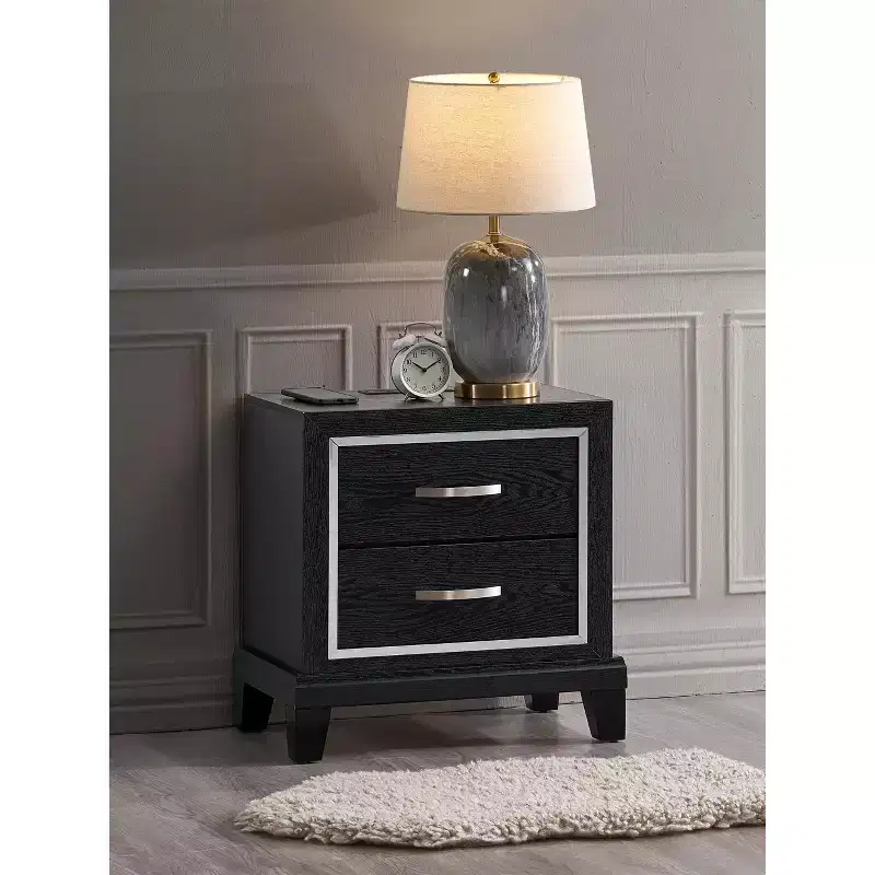 Passion Furniture Livingston Black 2-Drawer 23 in. W Nightstand