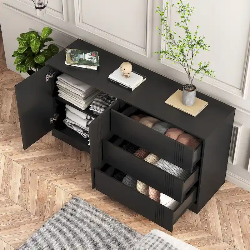 Sideboard Buffet Cabinet, Modern Kitchen Buffet Storage Cabinet with Drawer and Doors,Large Coffee Bar with Adjustable Shelves