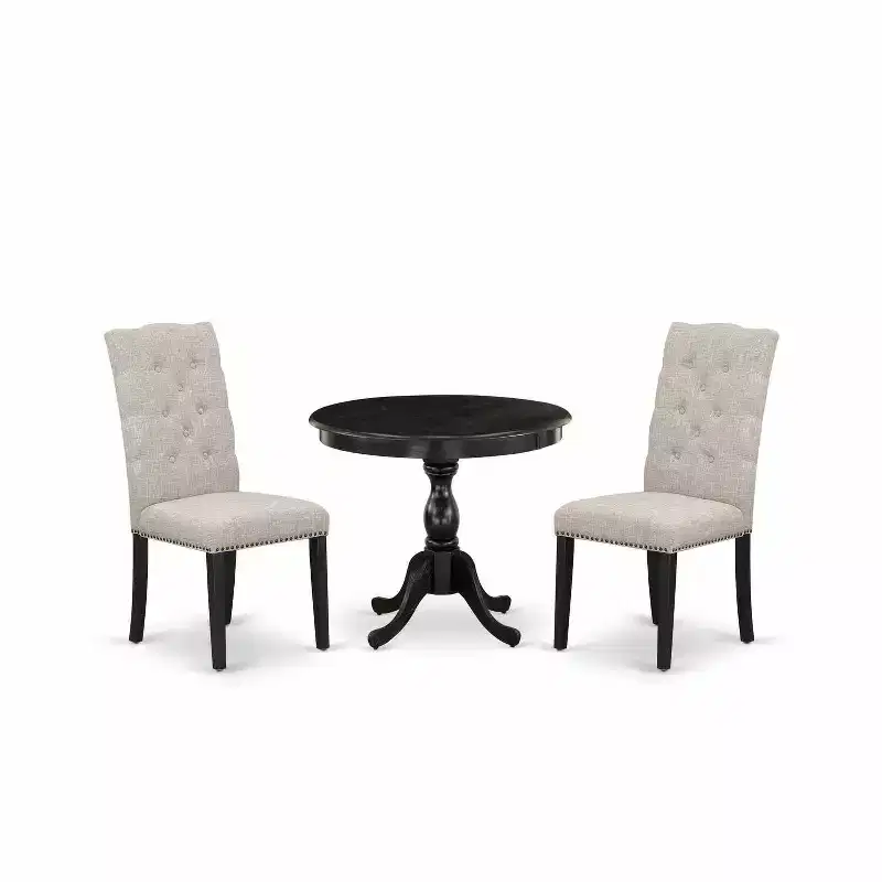 HomeStock 3-Piece Wirebrushed Black Solid Wood Top Button Tufted Dining Room Set (Seats-4)