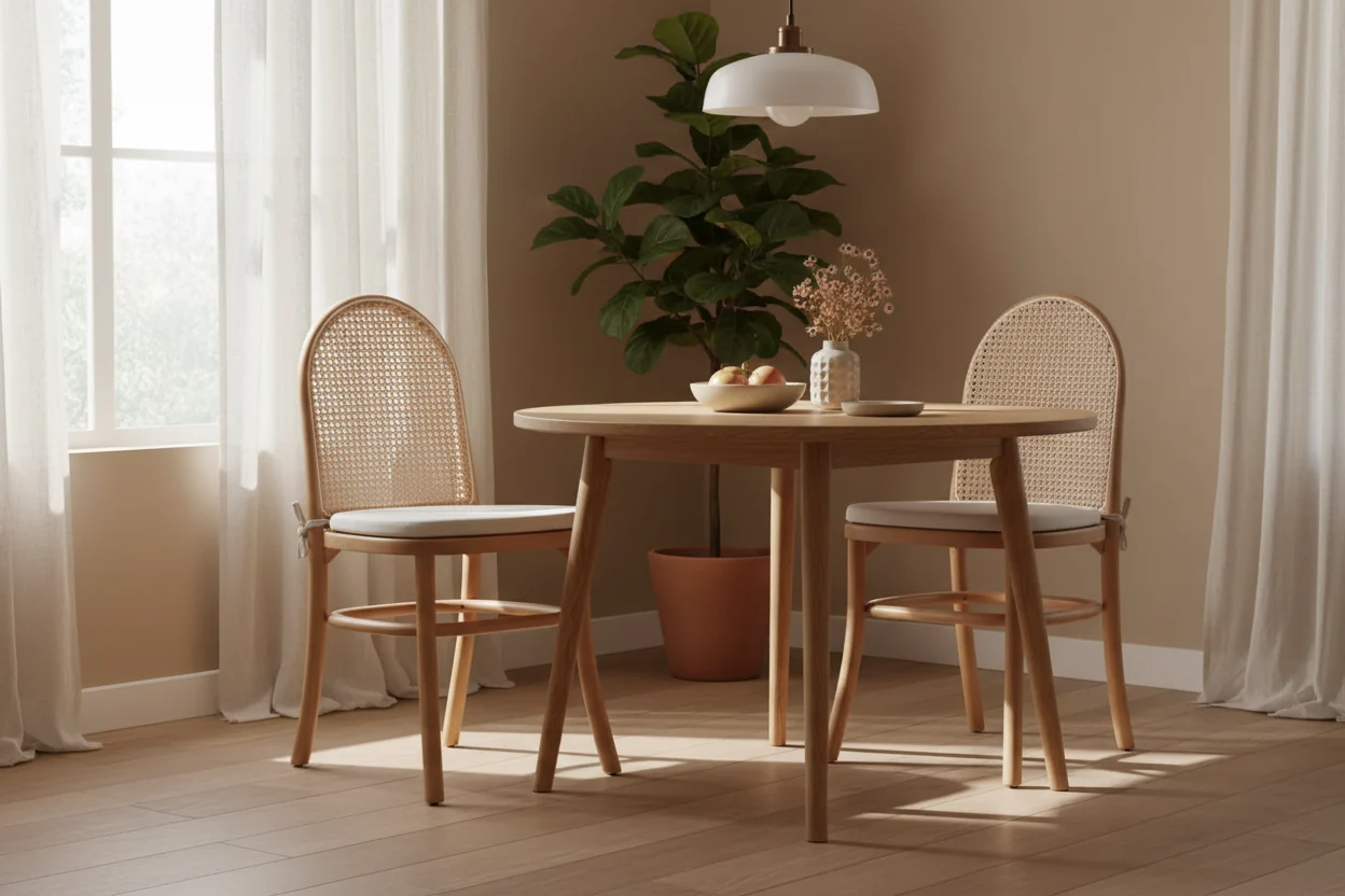 Dining Chairs with Cream Cushions - Natural Cane