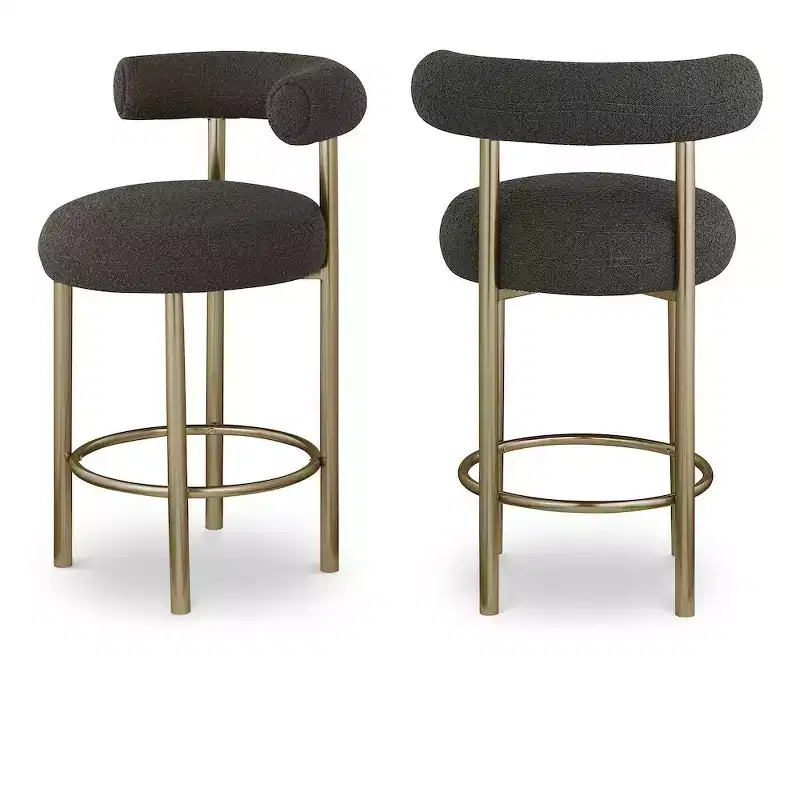Brown Boucle Low Back Bar Stool with Arms, Set of 2