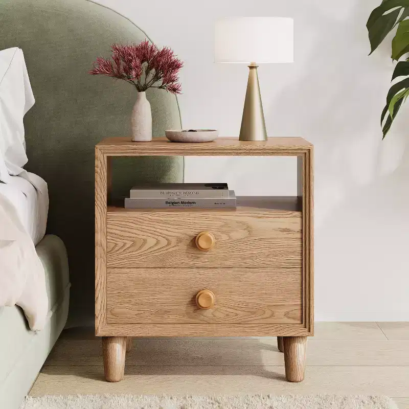 Ramona Modern Nightstand with 2 Drawers and Open Shelf