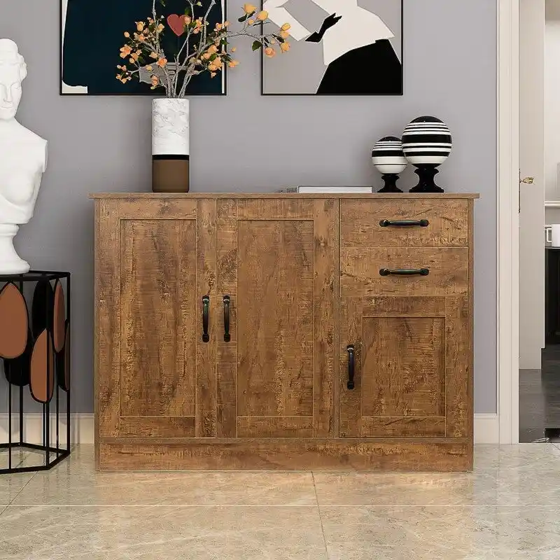 Walnut/Oak 3-Door 2-Drawer Sideboard, Single