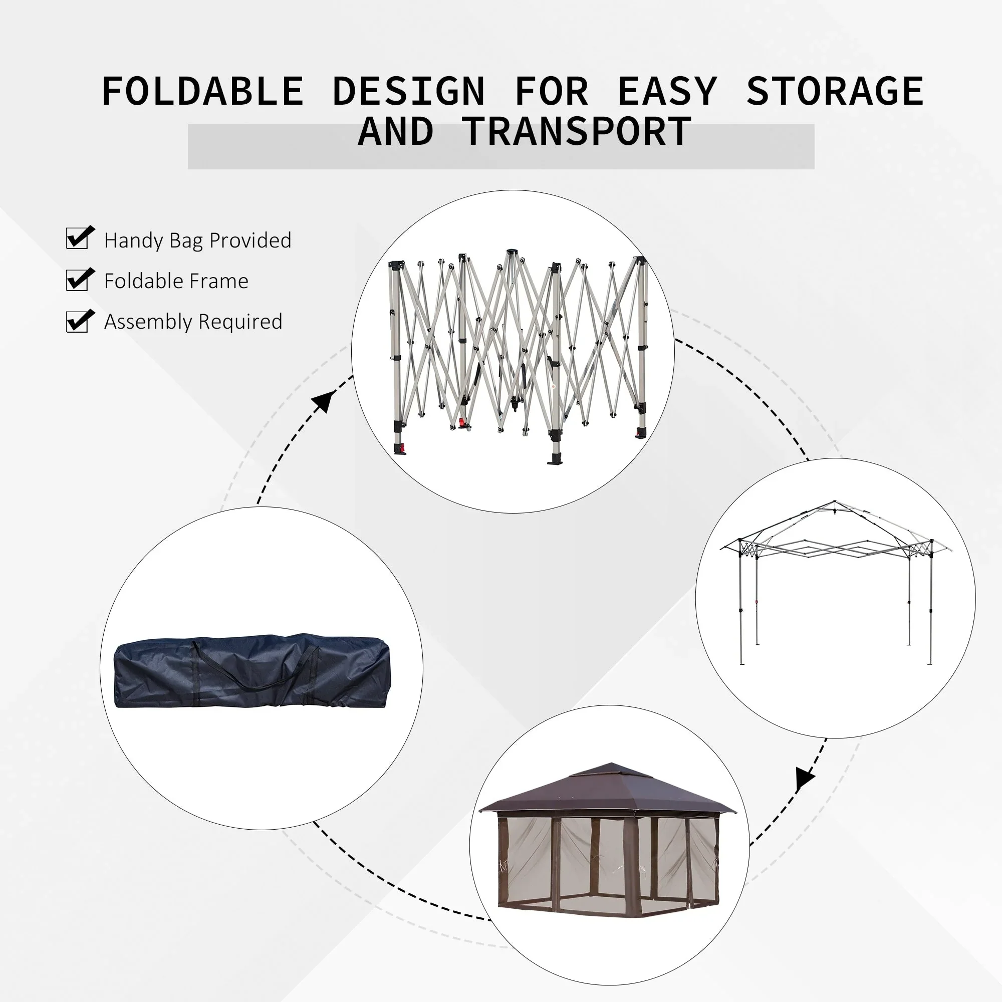 Outsunny 12 x 12 Pop Up Canopy Sun Shade Instant Tent Folding with Mesh Sidewall Netting, 3-Level Adjustable Height