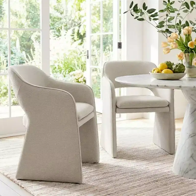 Modern Upholstered Dining Chairs Set of 2, Fully Padded Dining Room Chairs with Curved Backrest and Integrated Armrest, Accent Chairs-Panipeachy