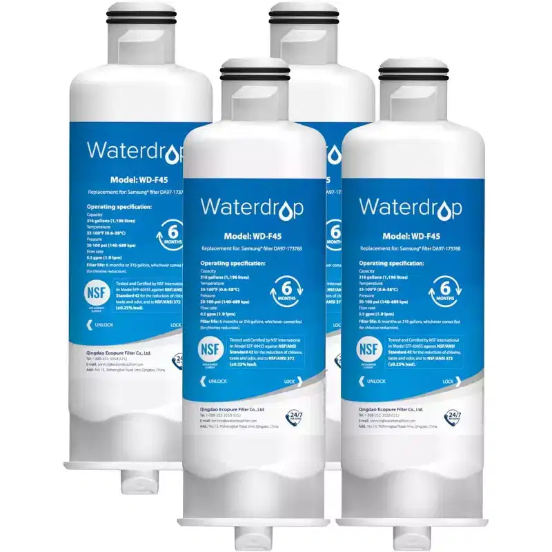 Waterdrop DA97-17376B Refrigerator Water Filter Replacement for Samsung HAF-QIN/EXP, DA97-08006C, RF28R7201SR,NSF 42 and 372 certified(4 Packs)