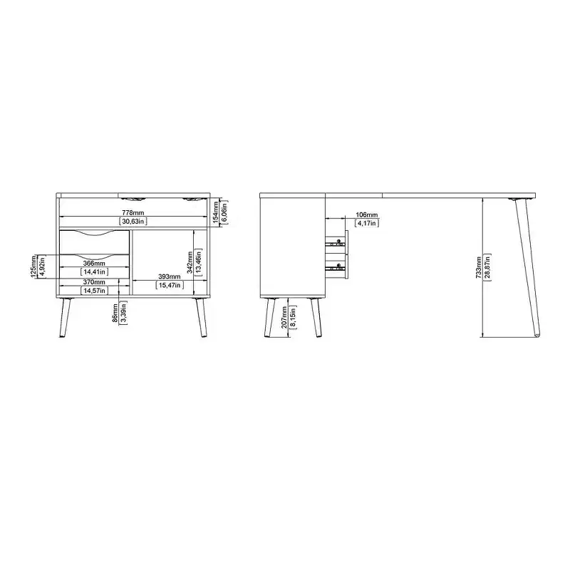 Tvilum, Diana 2 Drawer, 3 Shelf Desk