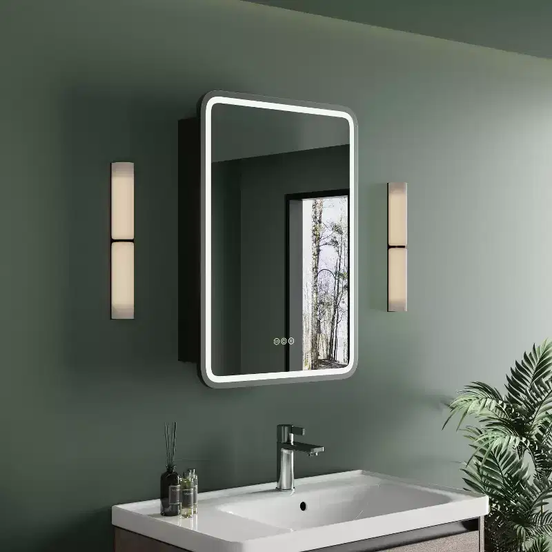 Medicine Cabinet with LED Mirror,Surface or Recessed Mount,Defogger,Memory Function,3-Color Lighting,USB&Outlet,Dimmer,Storage Shelf