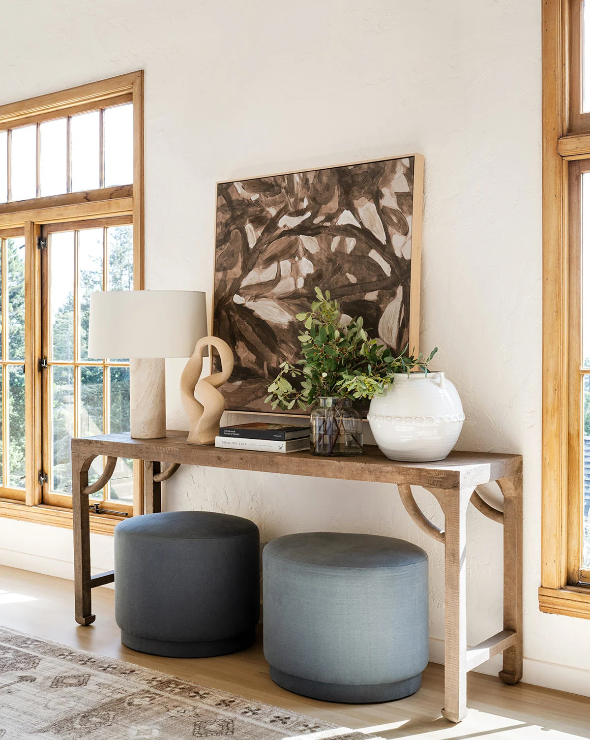 Modern Wood Console Table with Architectural Form for Living Room