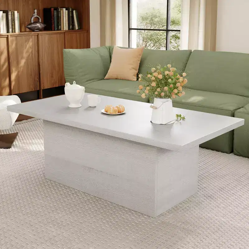 Rectangular Coffee Table, 47.25-Inch Modern Solid Wood Medium Coffee Table, Wooden Farmhouse Rustic Cocktail Coffee Table