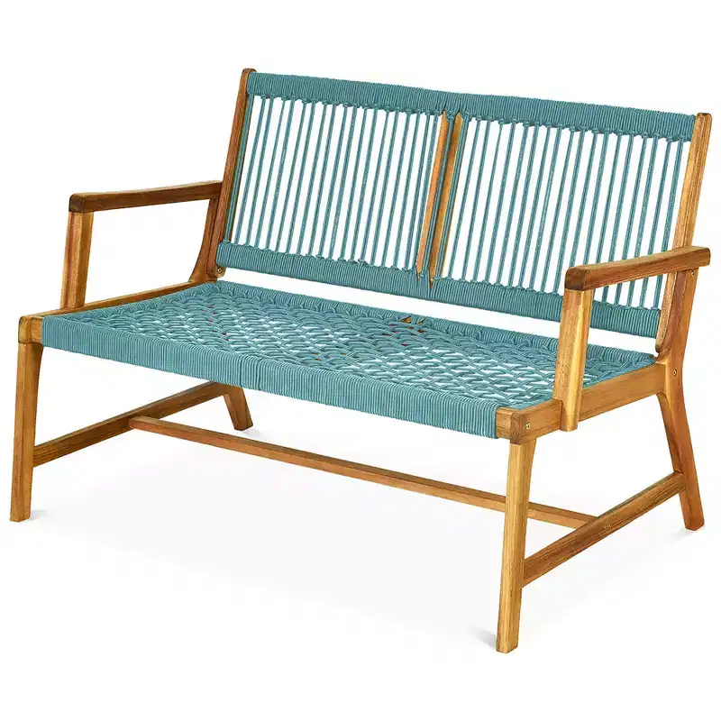 Costway 2-Person Patio Acacia Wood Bench Loveseat Chair Garden Furniture Black\\Grey\\Turquoise
