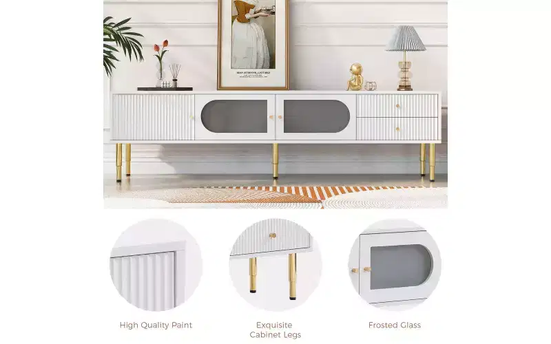 TV Stand Console for Up To 80'' TV, Modern Television Table, Center Media Console with 2 Drawers For Living Room Bedroom, White
