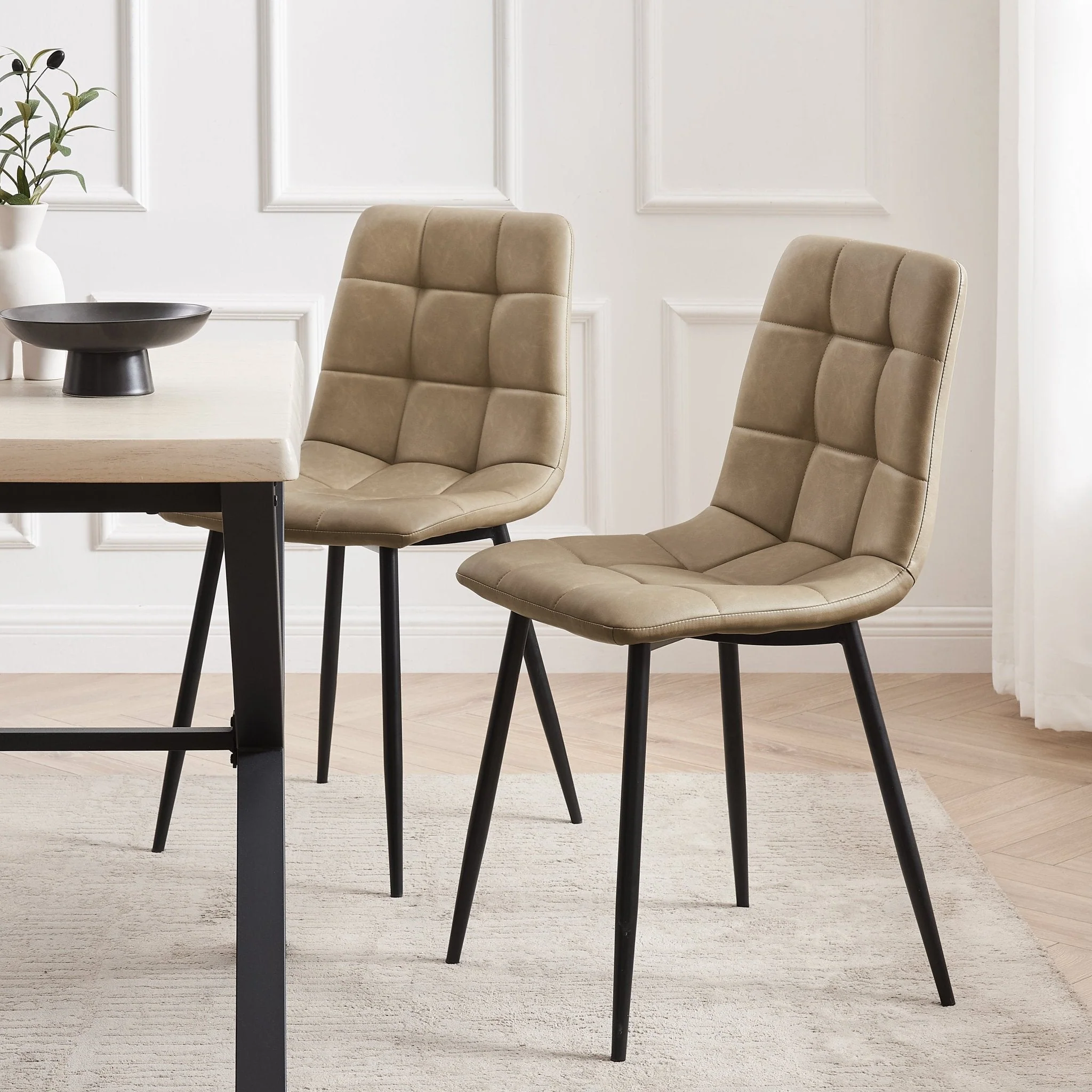 Classic Brown Faux Leather Dining Chair with Wooden Frame for Dining Room