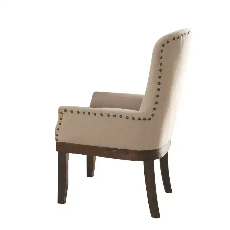 Landon Arm Dining Chair Salvage Brown - Acme Furniture: Linen Upholstery, Nailhead Trim, Wood Frame