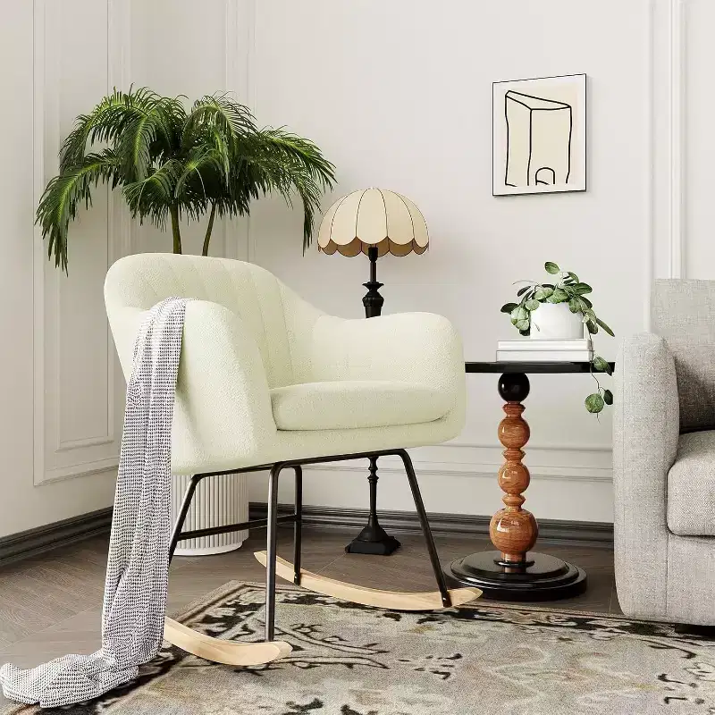Acekool Upholstered Rocking Chair with High Back, Plush Seat, for Living Room or Nursery