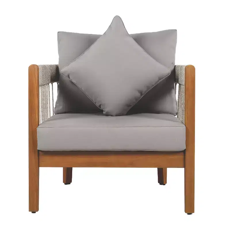 Christopher Knight Home Clifton Patio Rustic Acacia and Rope Upholstered Club Chair with Curved Back