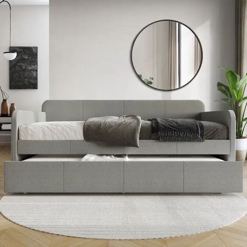 Minimalist Twin Size Upholstered Daybed With Trundle