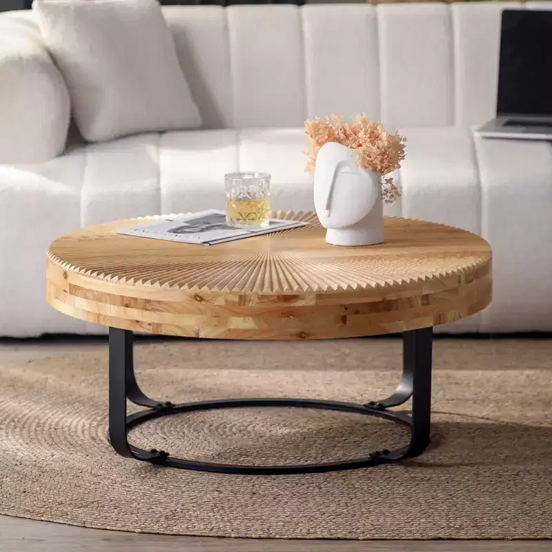 TUYOHW 33.86 Retro Coffee Table with Flip Top & Metal Legs,Stylish End Table for Living Room,Round Center Table,220lbs Capacity,Home Decor