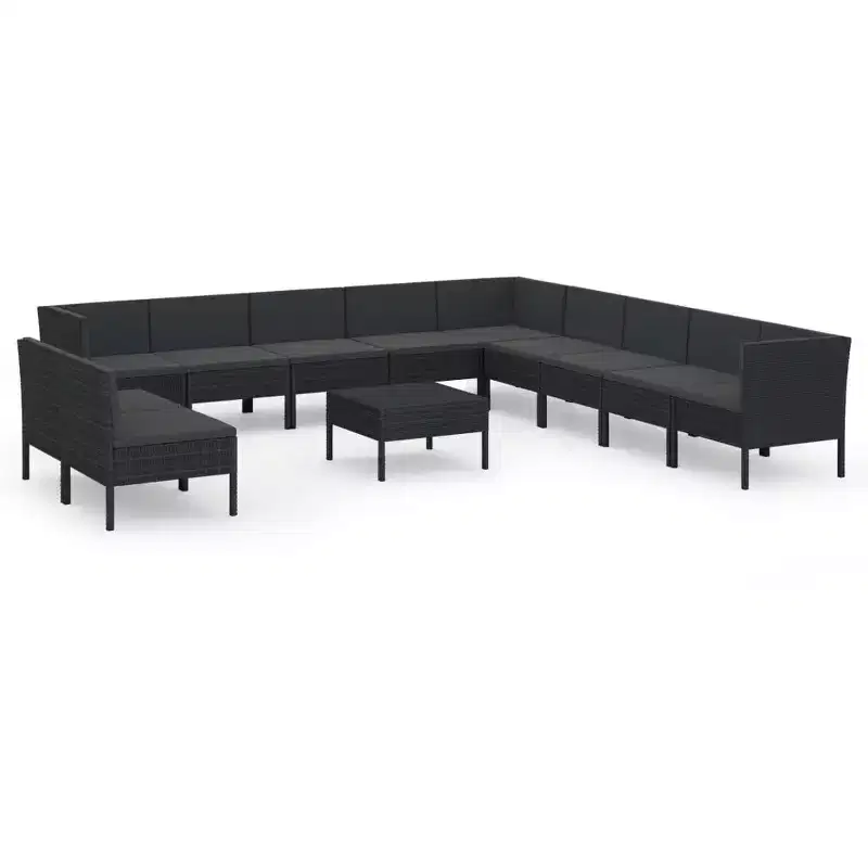 vidaXL Garden Lounge Set Patio Sectional Sofa Couch Outdoor Poly Rattan Black