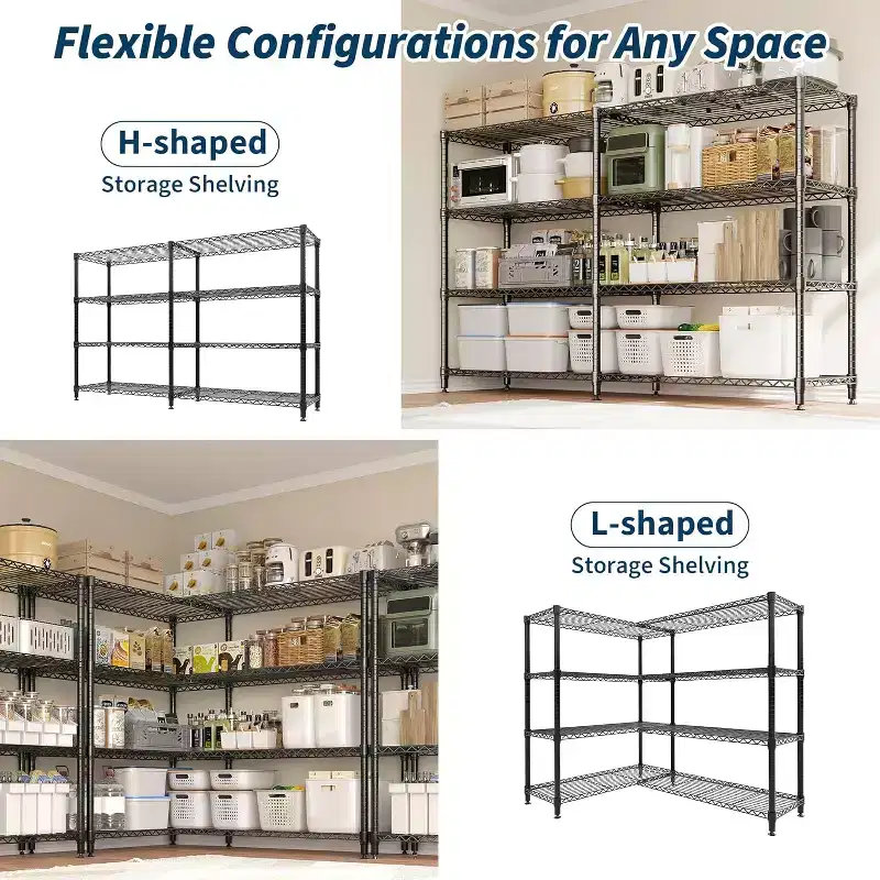 60 Heavy Duty 5-Tier Metal Wire Shelving Unit  Adjustable L-Shaped Storage Rack with Leveling Feet, 1325 lb Capacity for Garage, Pantry & Kitchen