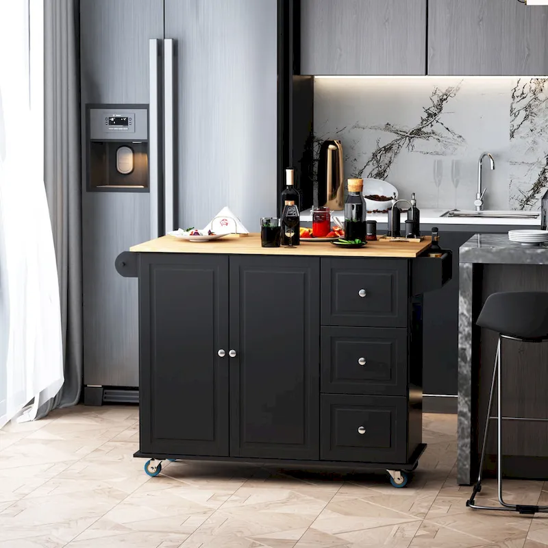 Mobile Kitchen Island With Drop Leaf(no include stool)