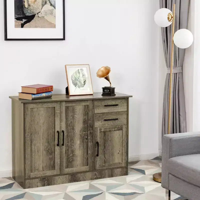 Costway Buffet Storage Cabinet Console Table Kitchen Sideboard Drawer Grey