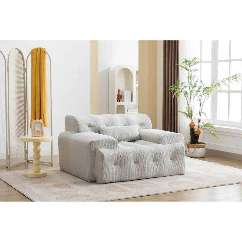 Beige Button-Tufted Accent Chair with High-Density Foam Cushion