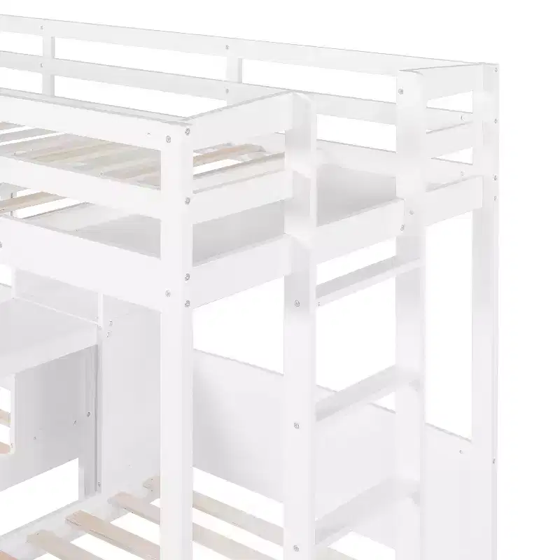 Luxystar Twin over Twin and Twin Bunk Bed with Built-in Desk, Bookcase and Lights