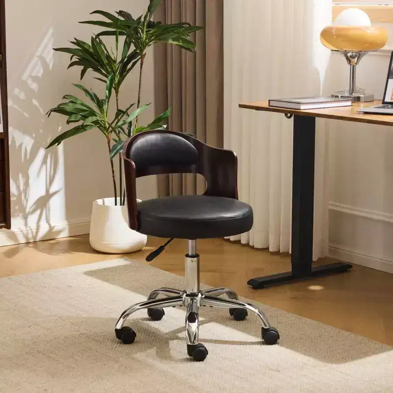 Karl Home | Ring-Shaped Wooden Back Office Chair With Foot Spikes And Wheels