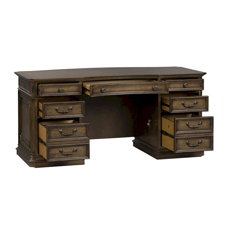 Antique Toffee Traditional Jr. Executive Desk with 7 Drawers and Locking File Drawers – Single Unit