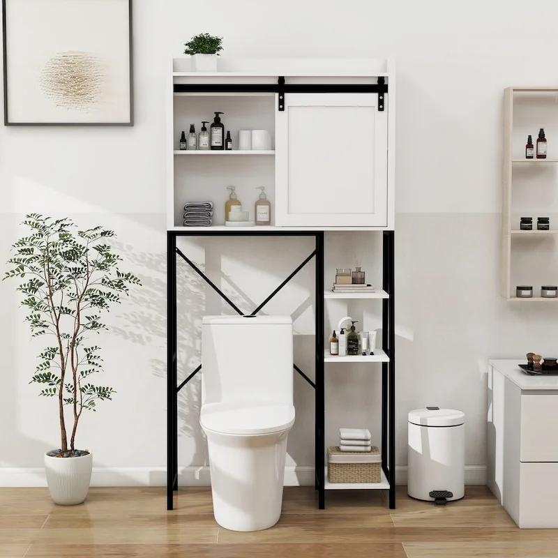 Over The Toilet Storage Cabinet with Sliding Barn Door