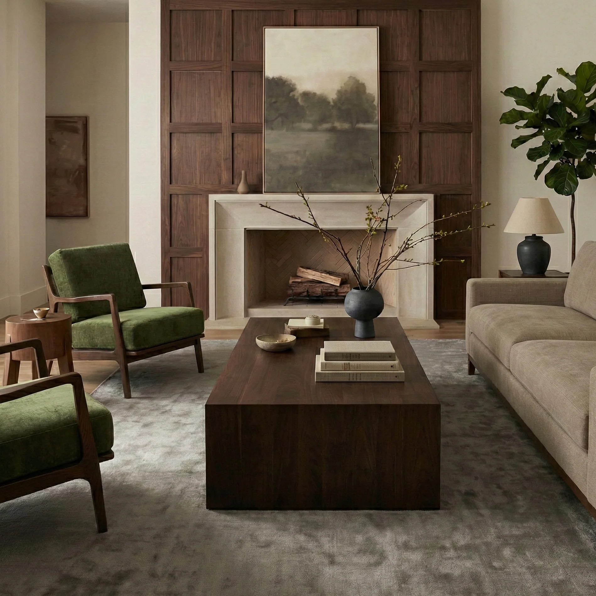 Modern Distressed Green Lounge Chair with Kiln-Dried Wood Frame