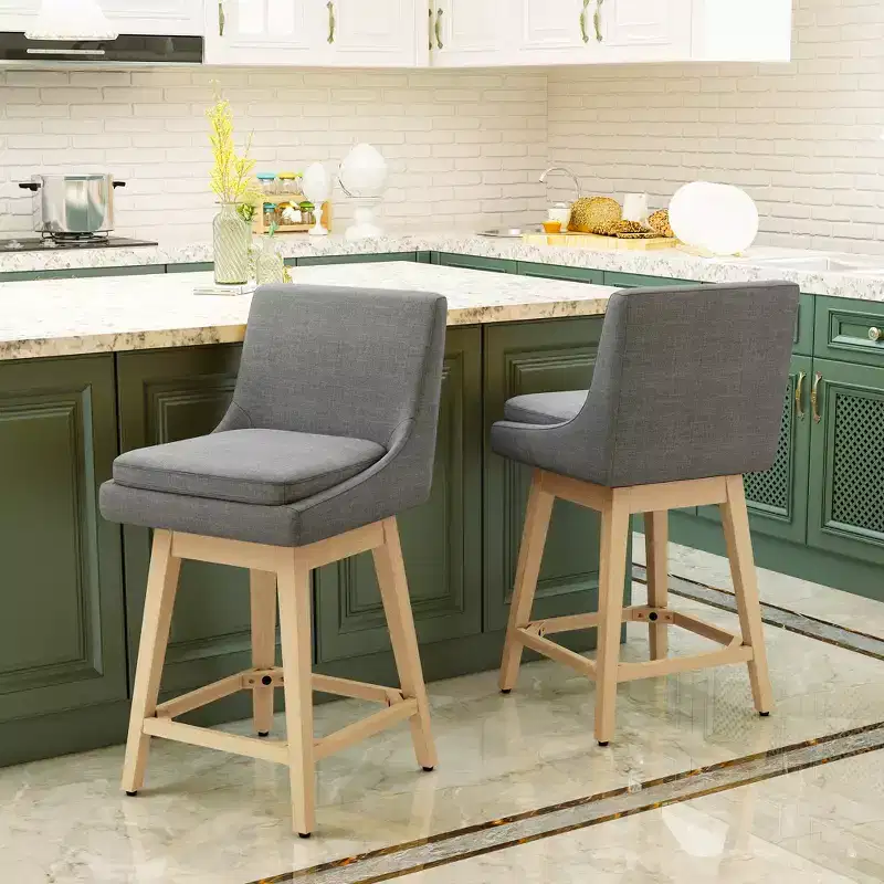 Blue Linen Swivel Counter Stool, Set of 2 (Metal Frame, Upholstered)