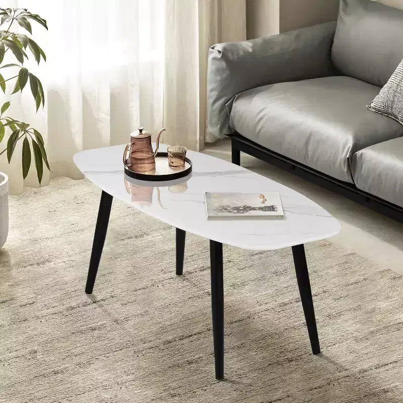 Modern Coffee Table 43.3 Inches Rectangular Simple Style Center Table, Minimalist Wooden Cocktail Table for Living Room (Marble)