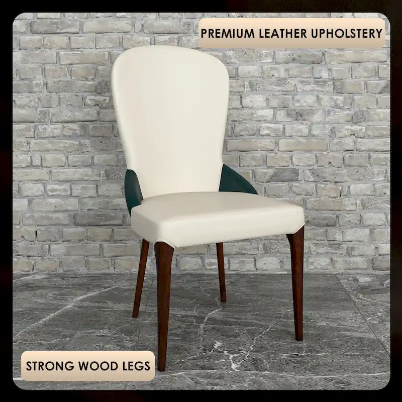 Leather Upholstered Solid Wood Dining Chair with Two-Tone Design